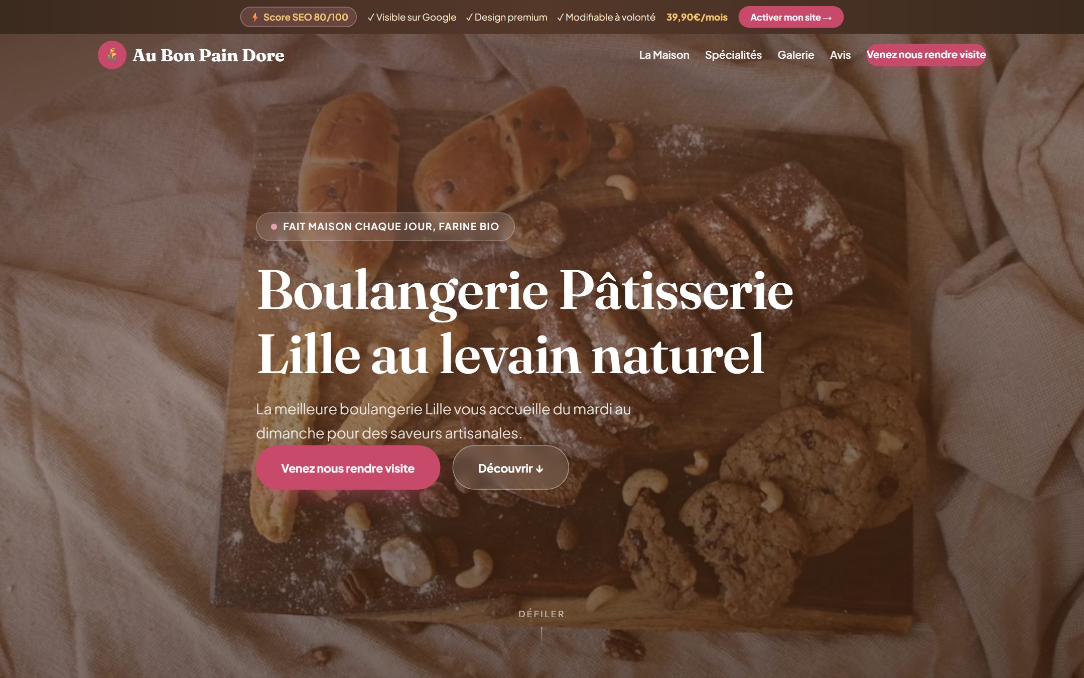 Site web de boulangerie créé par DroppyPage