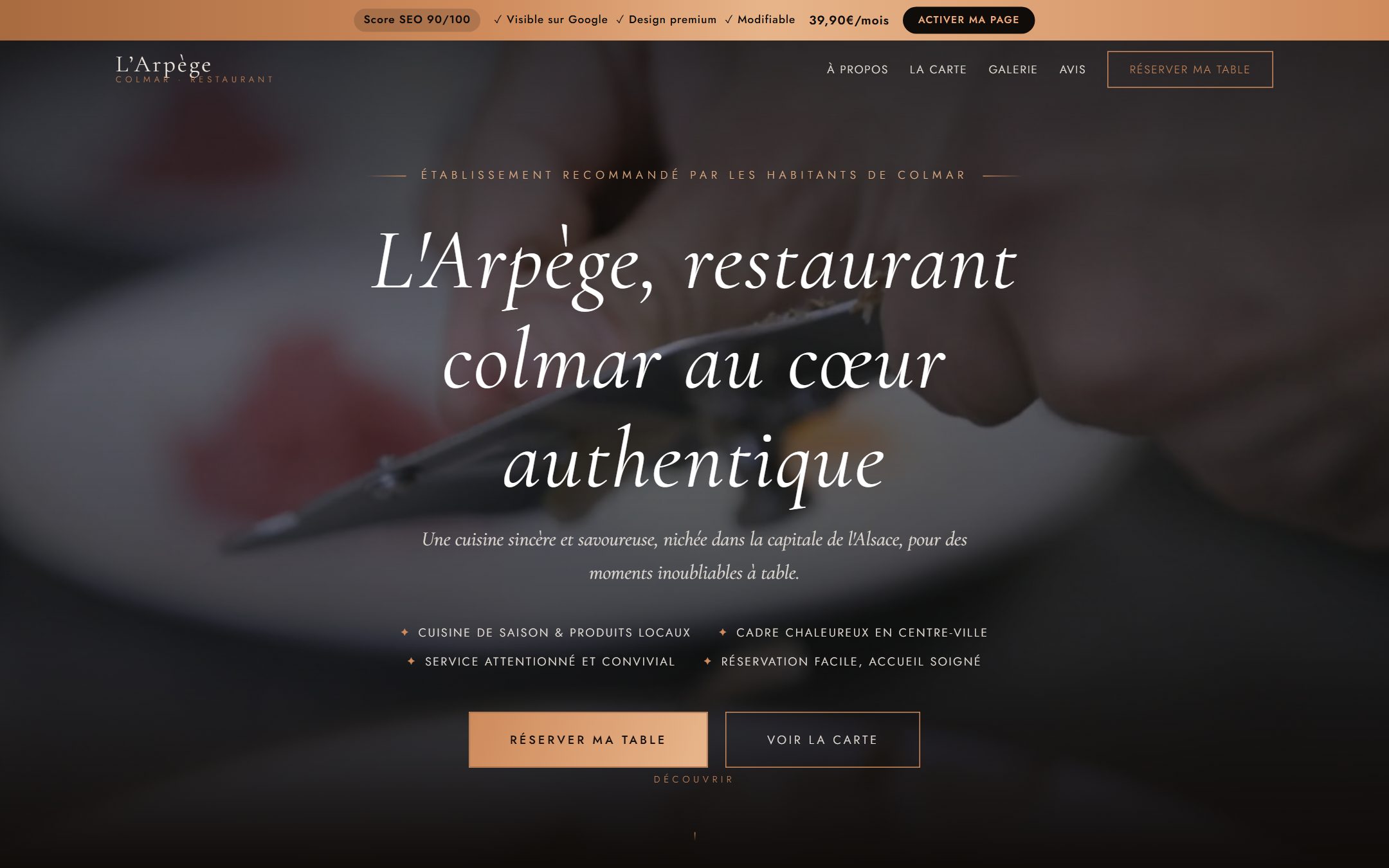 Site web de restaurant créé par DroppyPage