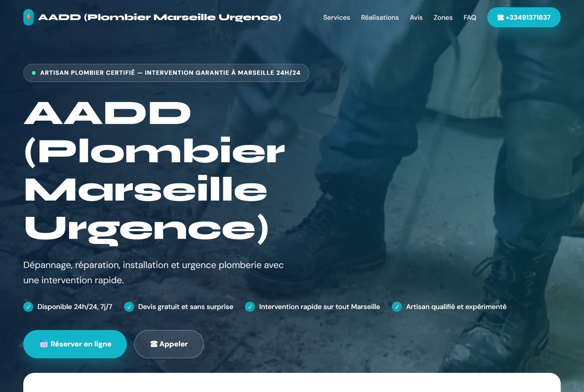 Site DroppyPage d'un plombier
