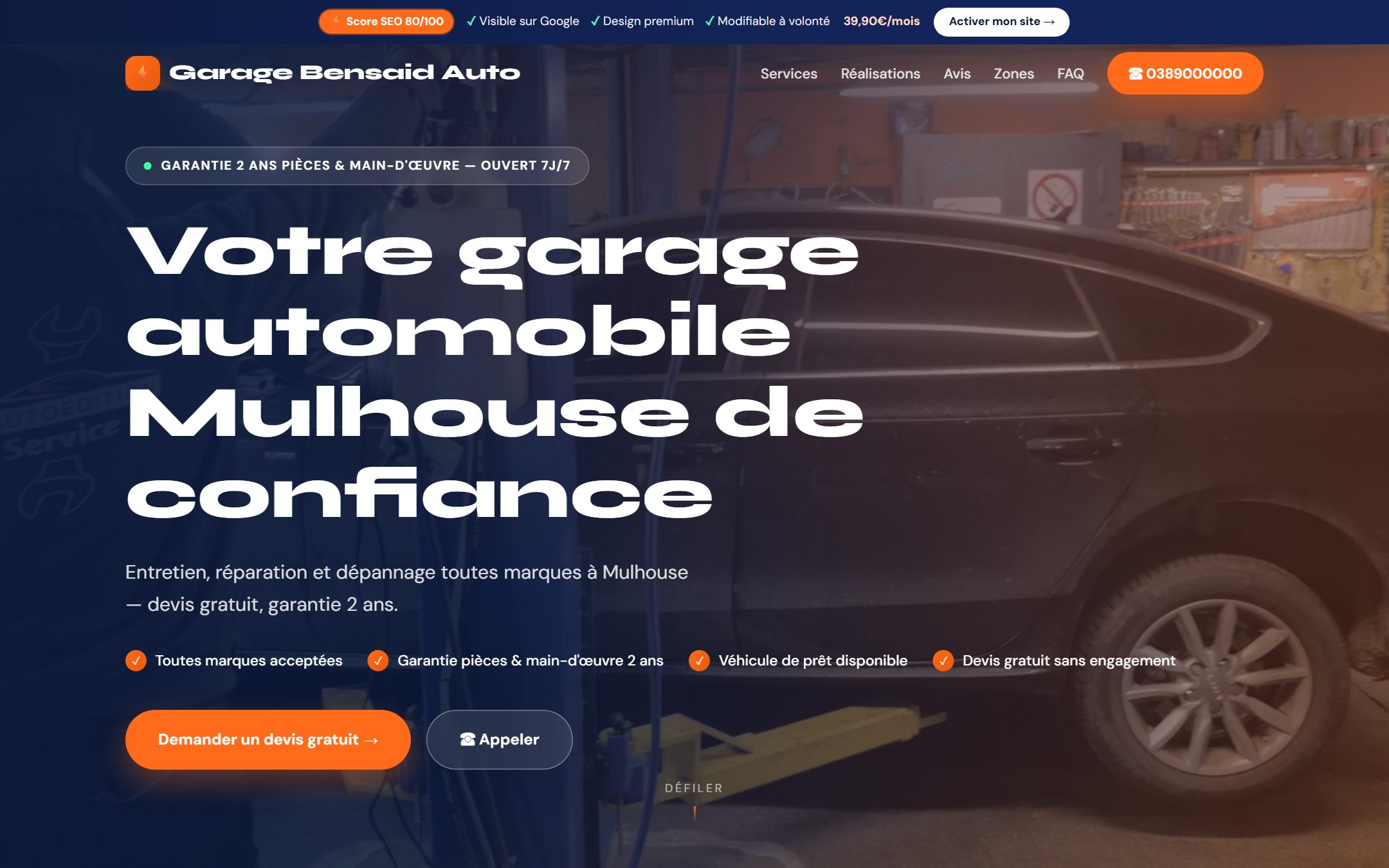 Site web de garage auto créé par DroppyPage